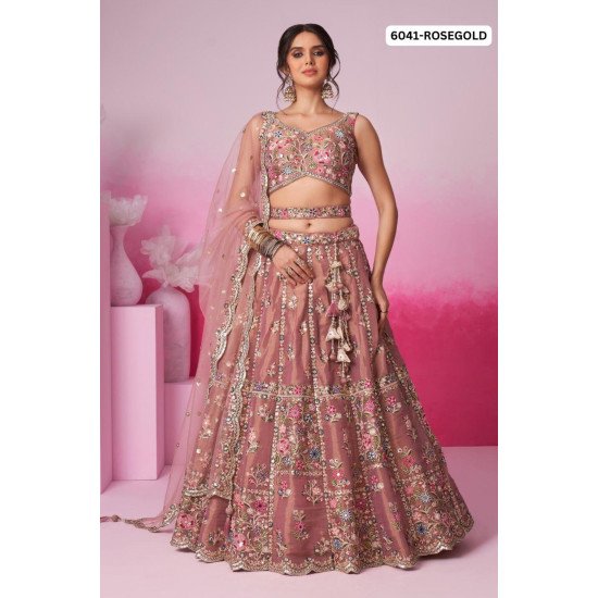 Designer RoseGold Embroidered Bridal Lehenga Set