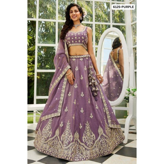 Designer Purple Embroidered Lehenga Choli with Heavy Zari & Sequin Work