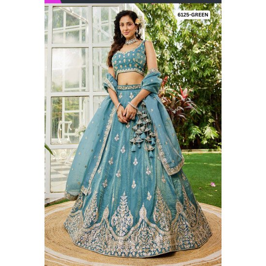 Majestic Green Embroidered Lehenga Choli with Heavy Zari & Sequin Work