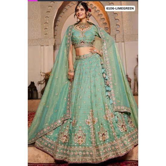 Designer Pastel color Thread Embroidered Lehenga Choli with Tassel Dupatta 