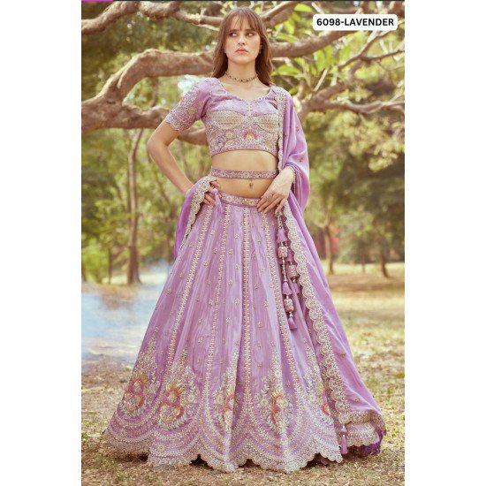 Designer Lavender Embroidered Designer Lehenga Choli with Pearl & Zari Detailing