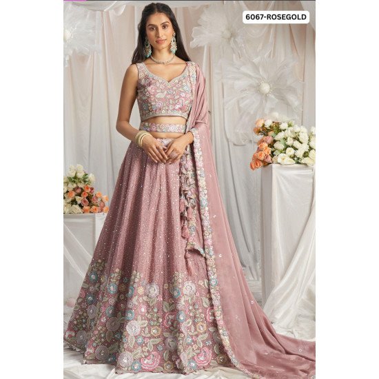 Designer Rosegold Sequin Embroidered Lehenga Choli with Floral Detailing 