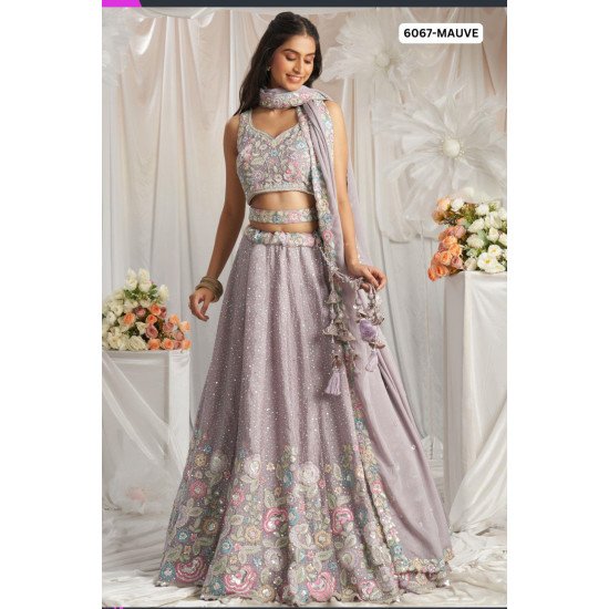 Pastel Mauve Sequin Embroidered Lehenga Choli with Floral Detailing