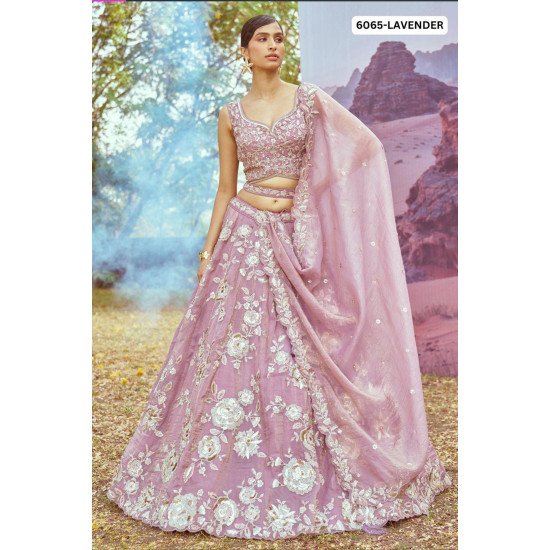 Designer Lavender Lehenga Choli with Floral Sequin Embroidery 