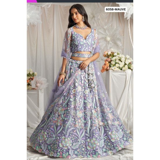Designer Mauve  Multicolor Floral Embroidered Lehenga Set