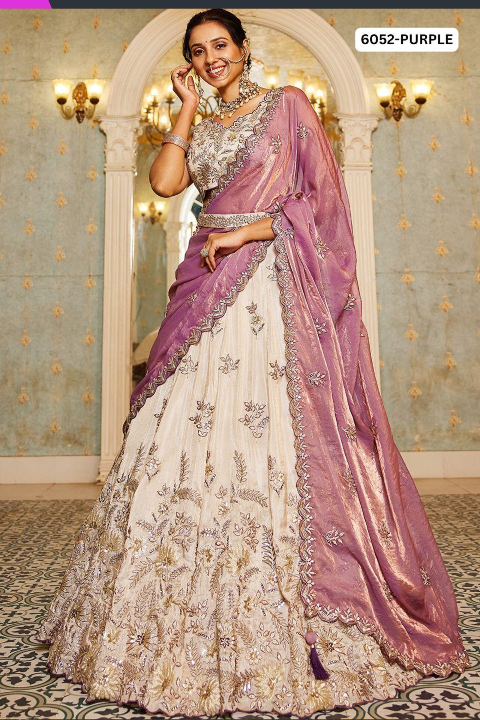 Blush Peach & Purple Embroidered Lehenga Set