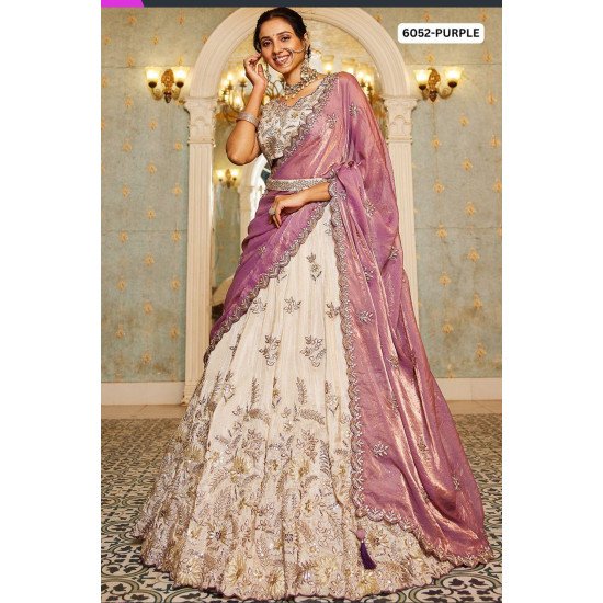 Blush Peach & Purple Embroidered Lehenga Set