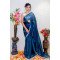 Midnight Blue Hand-Painted Organza Saree with Bird Motif Embroidery
