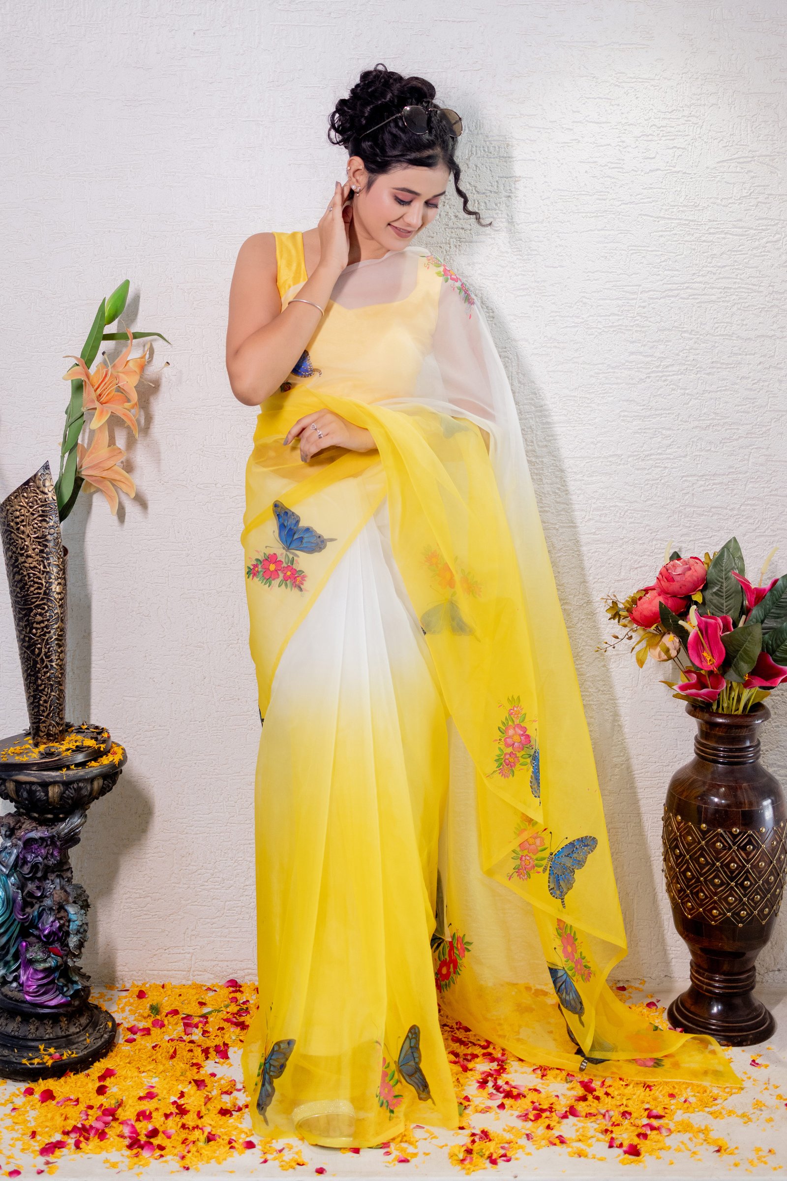 Designer Yellow Handpaint Saree 