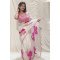 Heartfelt Hues Handpainted White Organza Saree with Pink Motifs