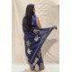 Royal Parade: Handpainted Navy Blue Saree with Elephant Motifs
