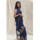 Royal Parade: Handpainted Navy Blue Saree with Elephant Motifs