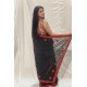Midnight Love: Black Handpainted Saree with Red Heart & Sequin Embellishments