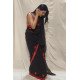 Midnight Love: Black Handpainted Saree with Red Heart & Sequin Embellishments