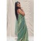 Mint Elegance: Designer Sheer Organza Saree with Shimmer Finish