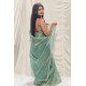 Mint Elegance: Designer Sheer Organza Saree with Shimmer Finish