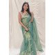 Mint Elegance: Designer Sheer Organza Saree with Shimmer Finish