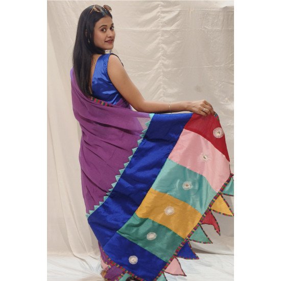 Festive Fusion: Purple Designer Saree with Multicolor Patchwork Pallu