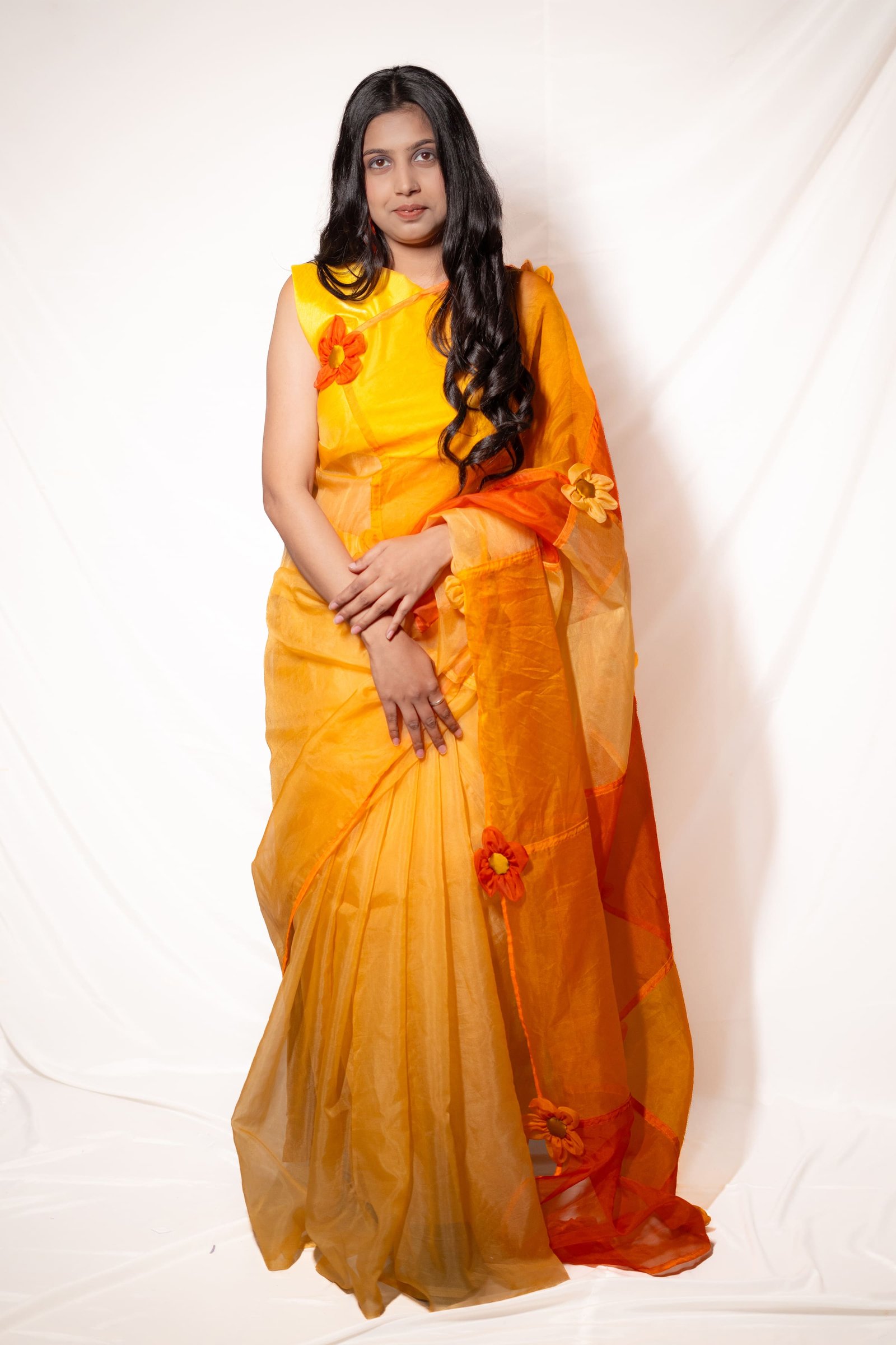 Designer Yellow Handprint Saree