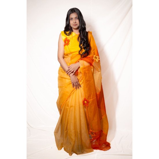 Designer Yellow Handprint Saree