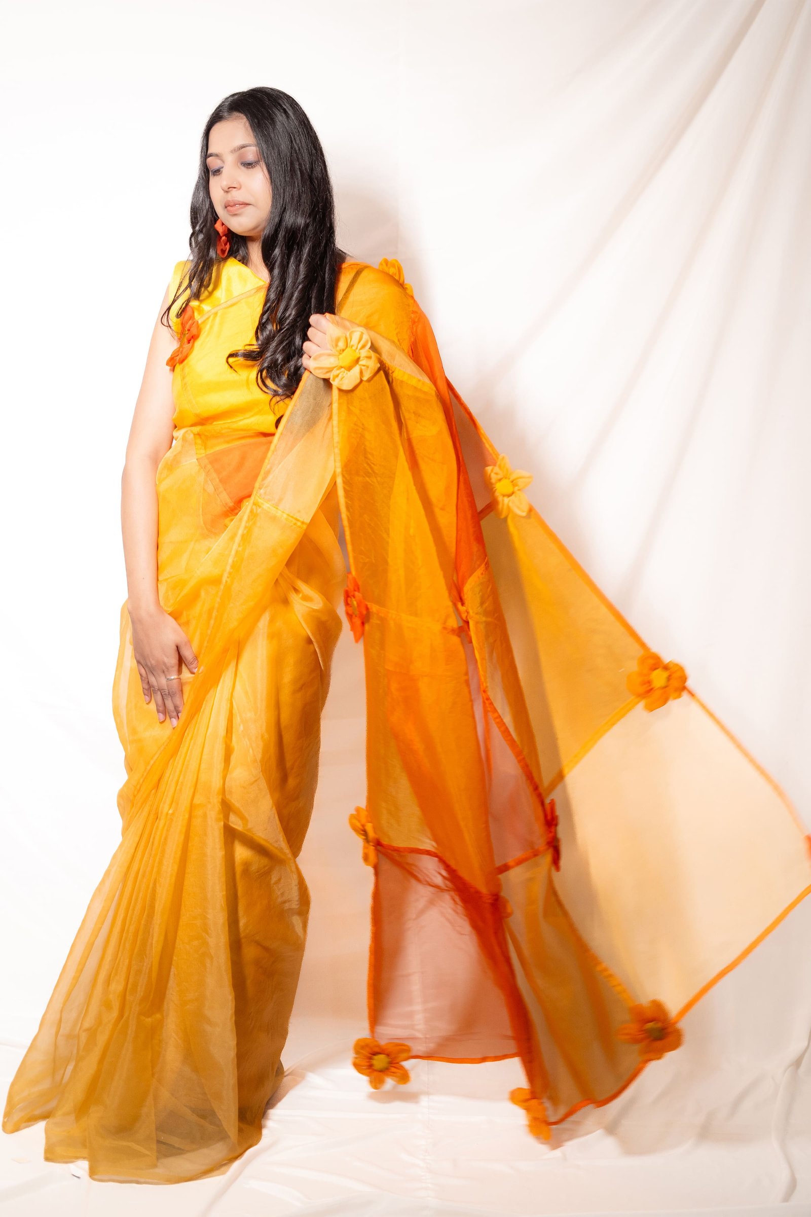 Designer Yellow Handprint Saree