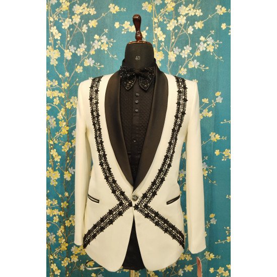 Designer White Handwork Suit For Groom