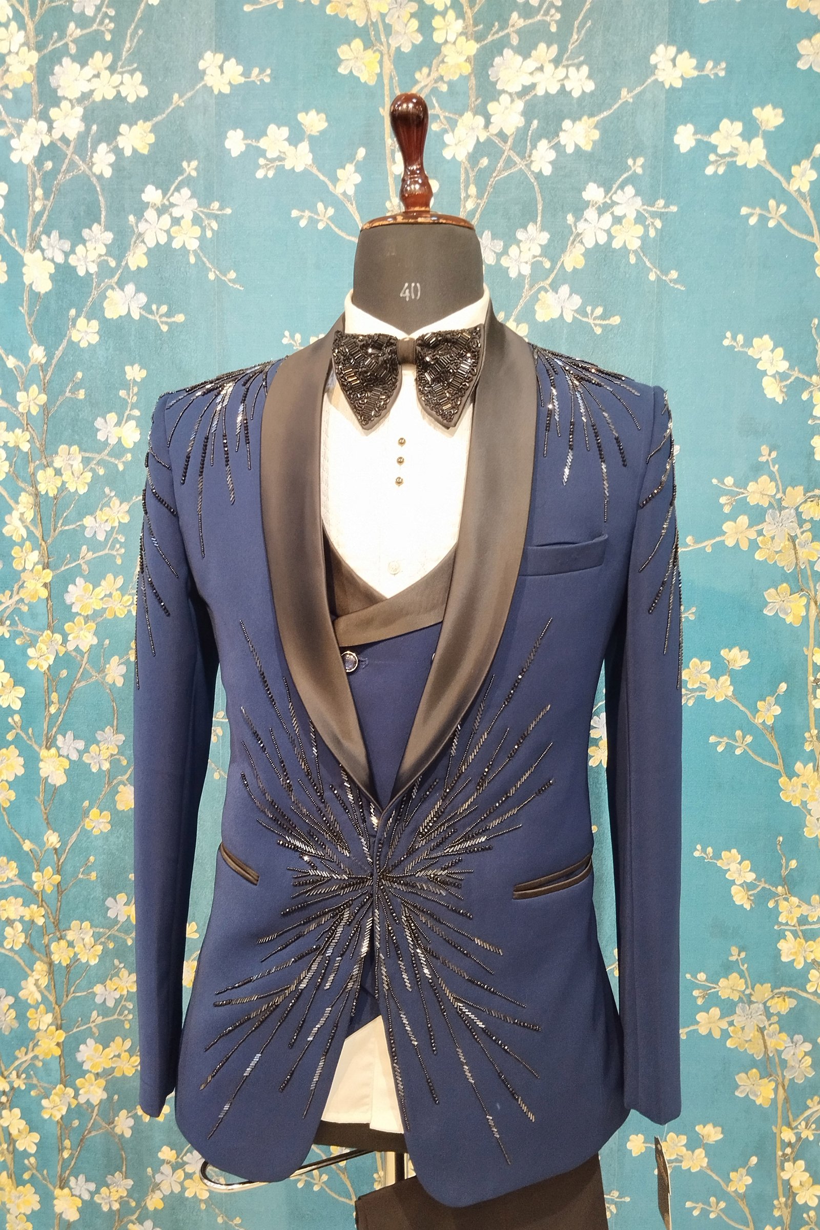 Designer Royal Blue Handwork Suit For Wedding