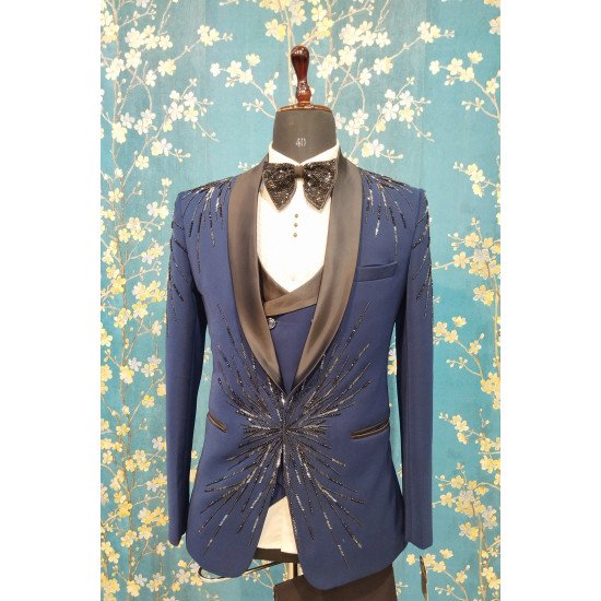 Designer Royal Blue Handwork Suit For Wedding