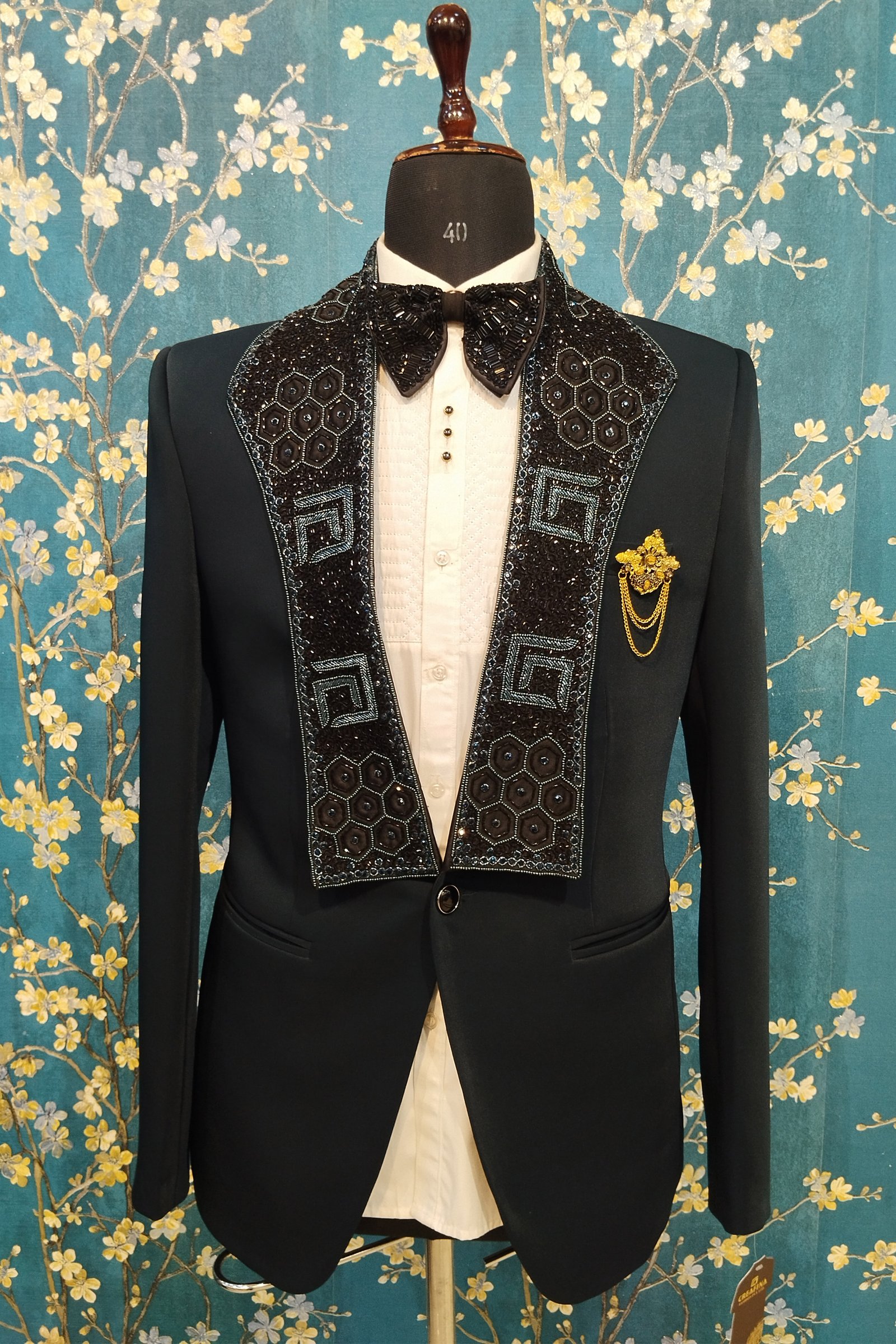 Designer Teal Green Mens Handwork Suit For Wedding