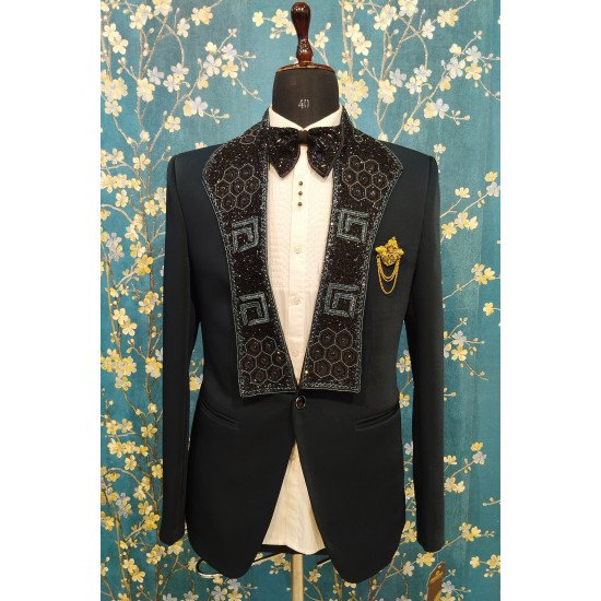 Designer Teal Green Mens Handwork Suit For Wedding