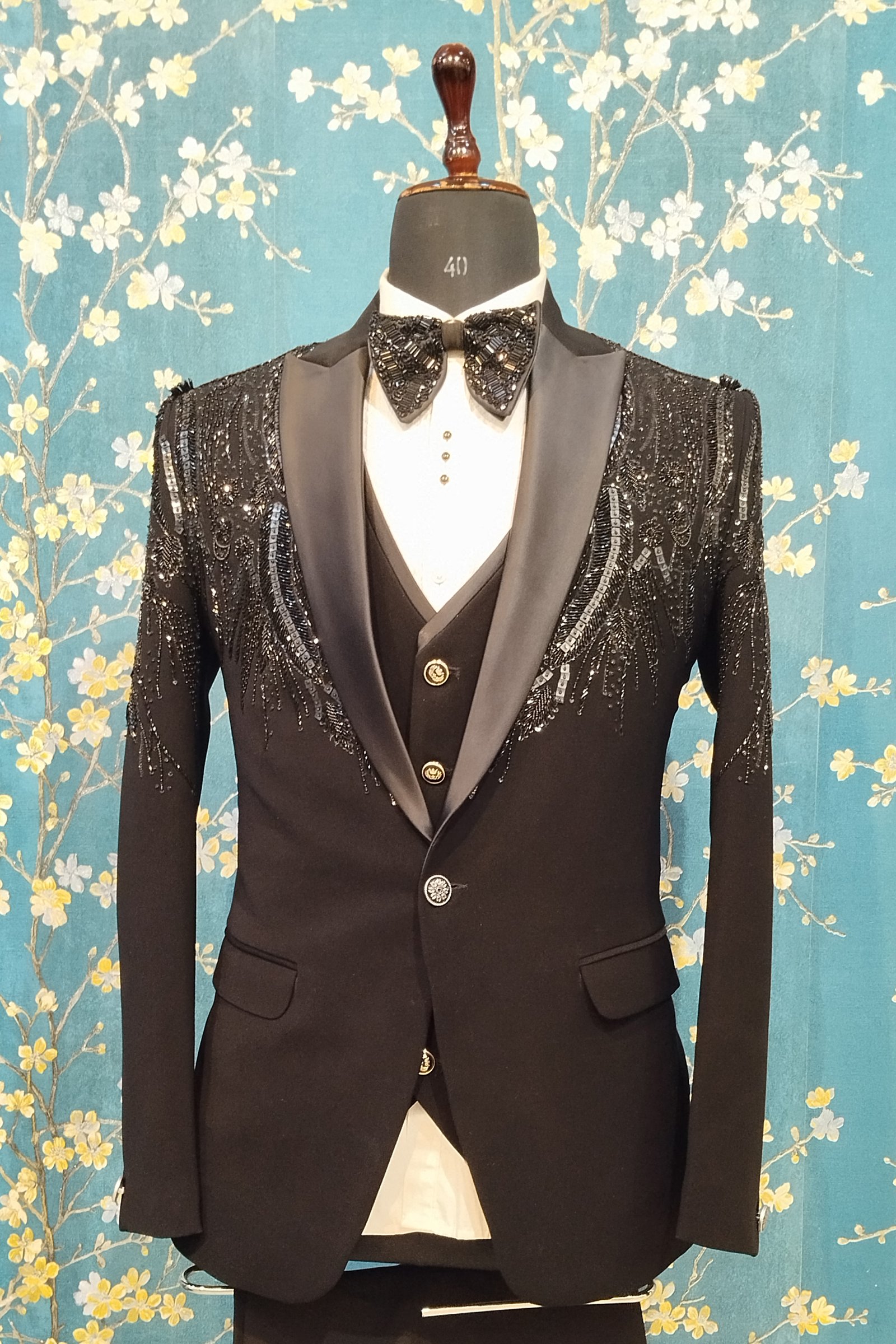 Designer Black Handwork Suit For Groom