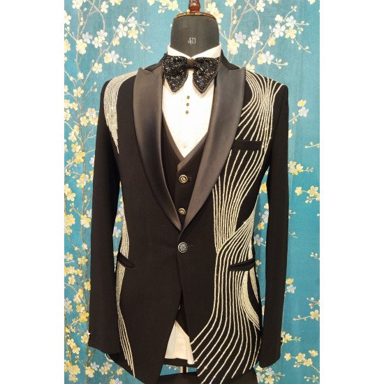 Designer Silver Handwork Suit For Groom