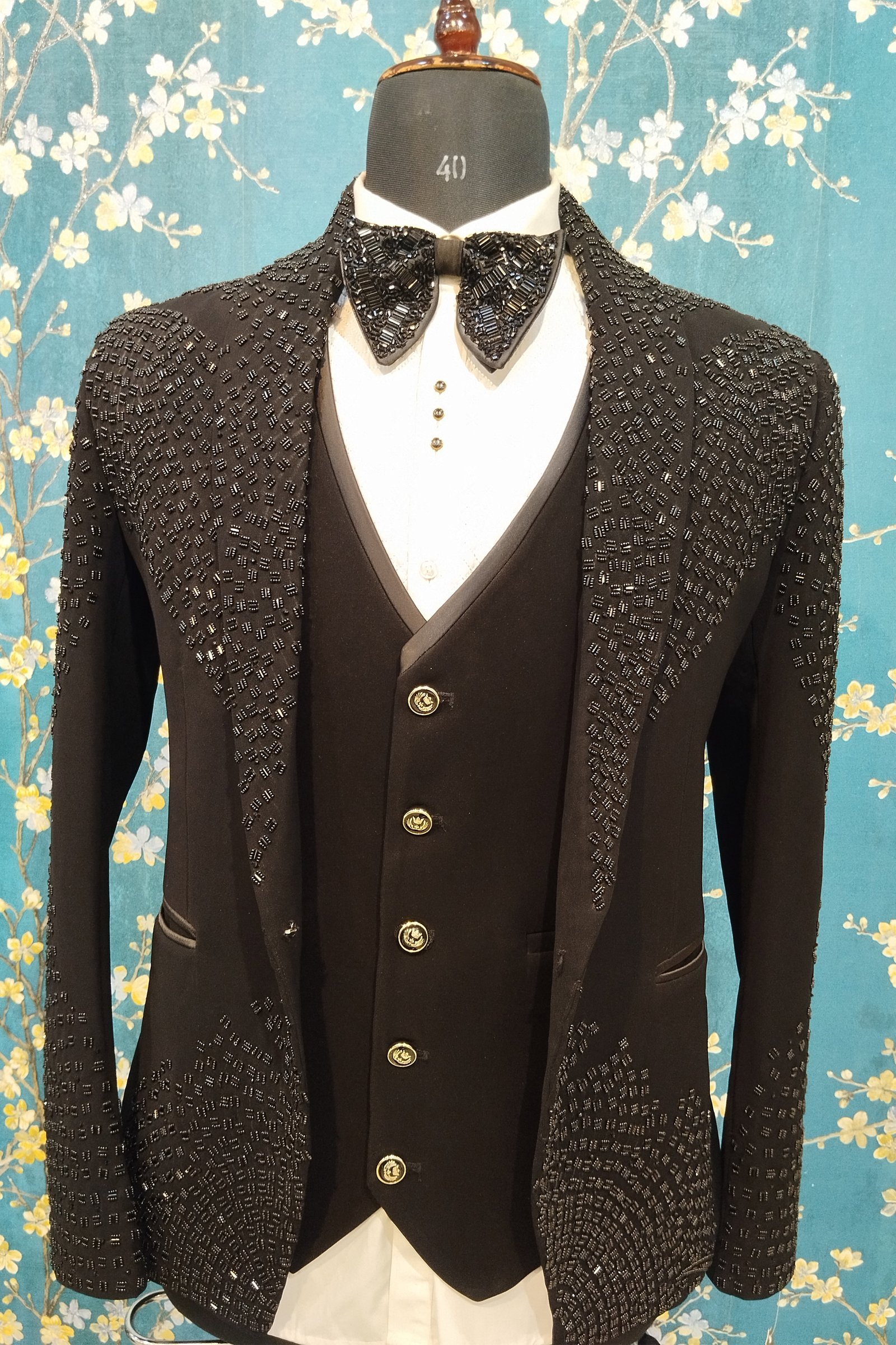 Designer Black Handwork Groom Suit For Wedding