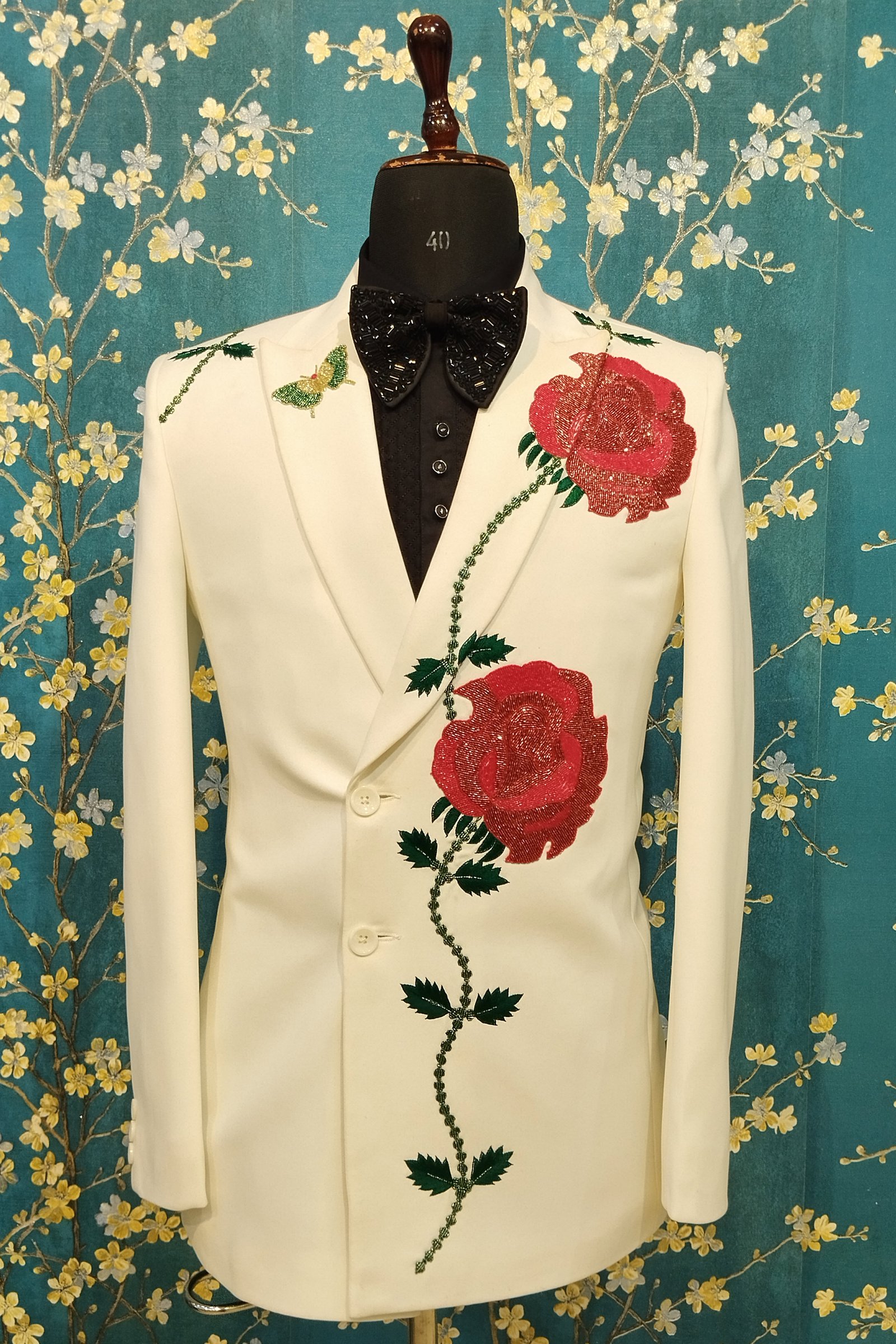 Designer White Flower Design Handwork Suit For Wedding