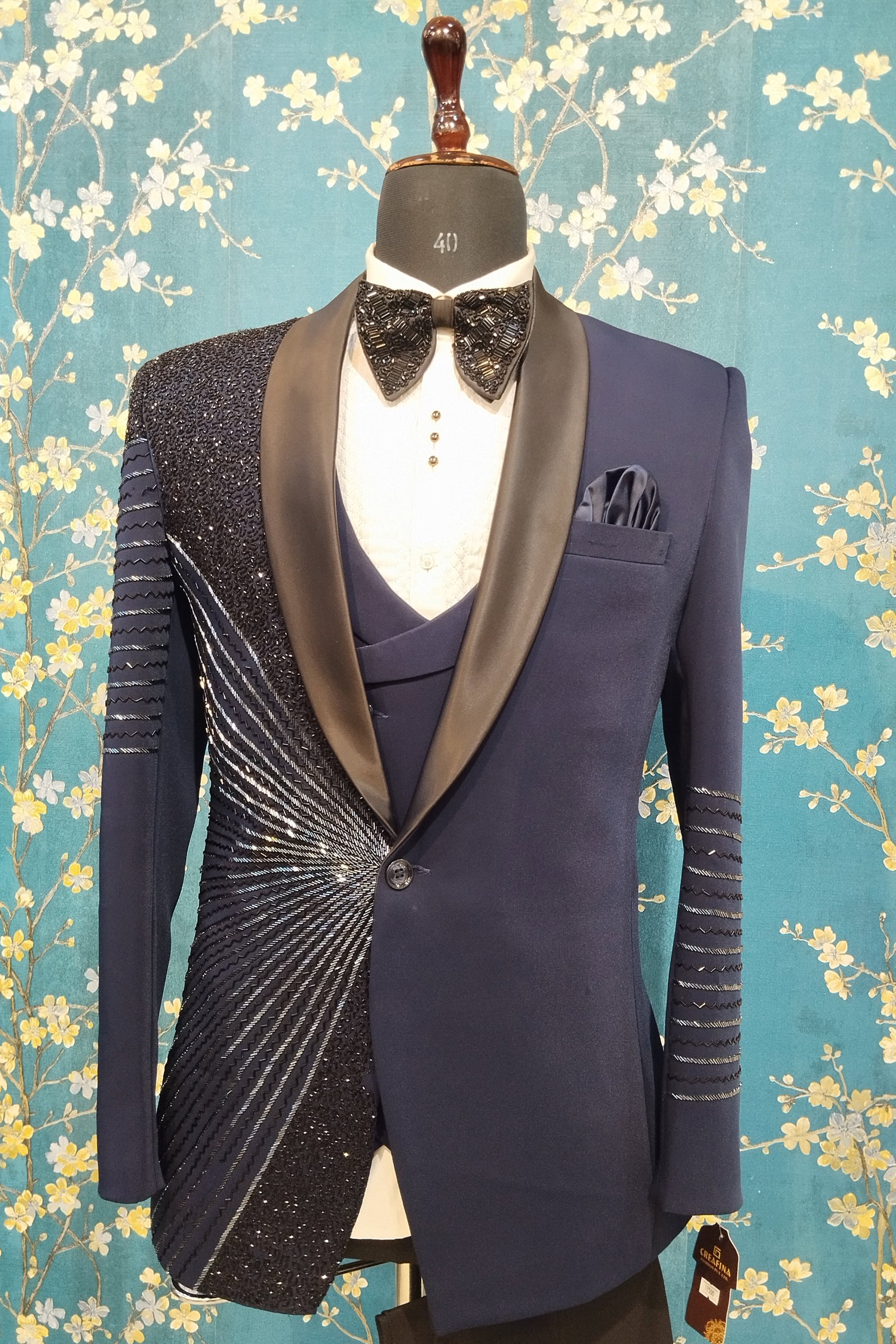 Designer Navy Blue Handwork Suit For Wedding