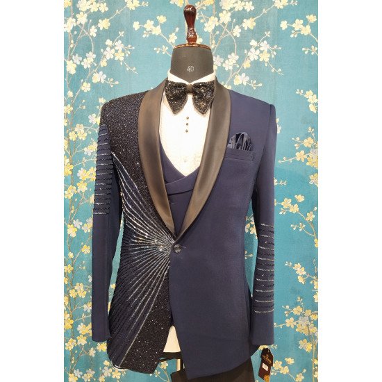 Designer Navy Blue Handwork Suit For Wedding