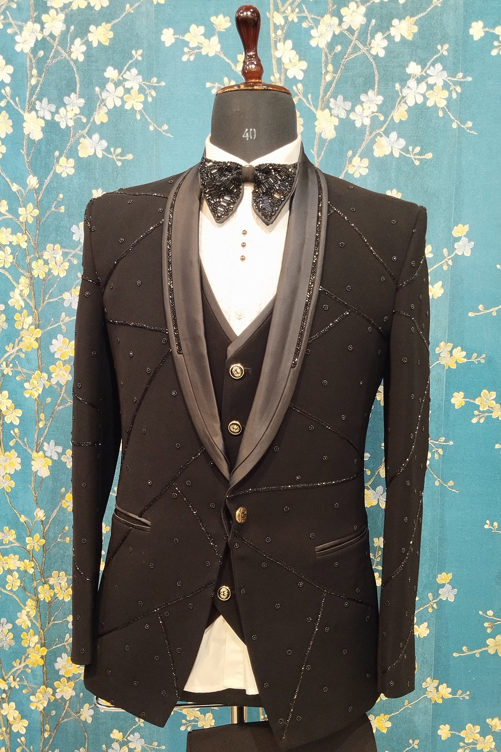 Designer Black Colored Handwork Suit For Men
