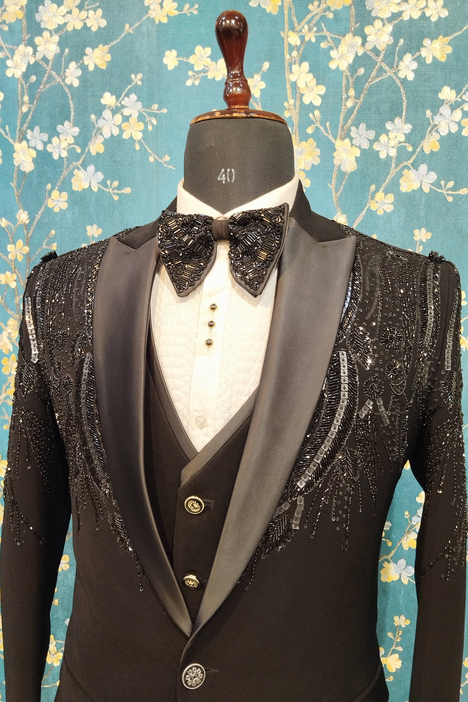 Designer Black Handwork Suit For Groom