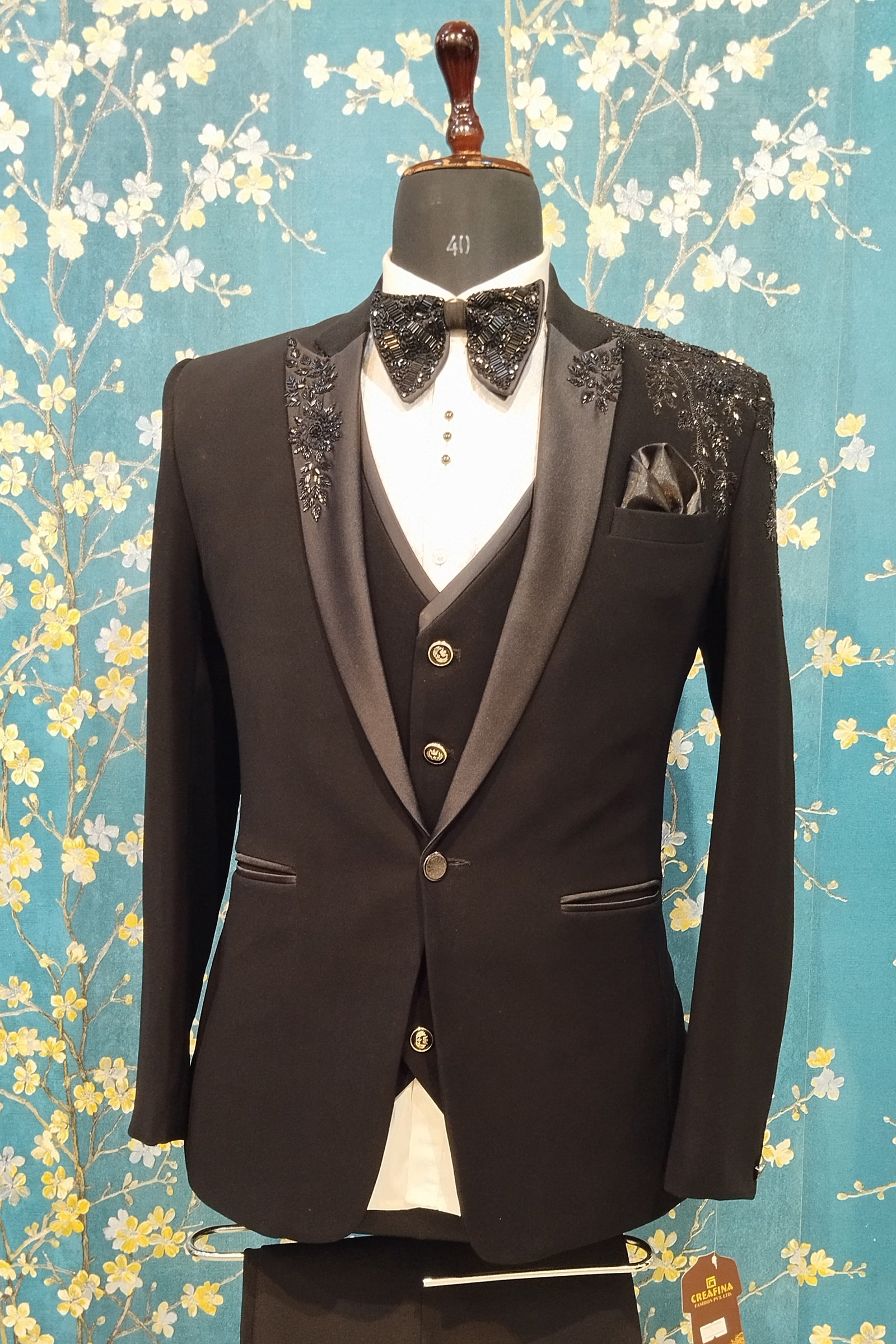 Designer Black Handwork Suit For Groom