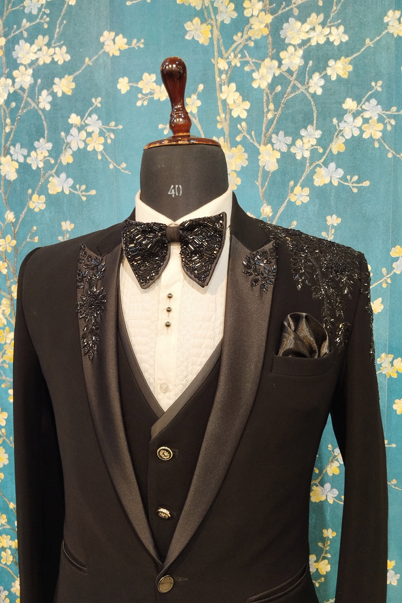Designer Black Handwork Suit For Groom