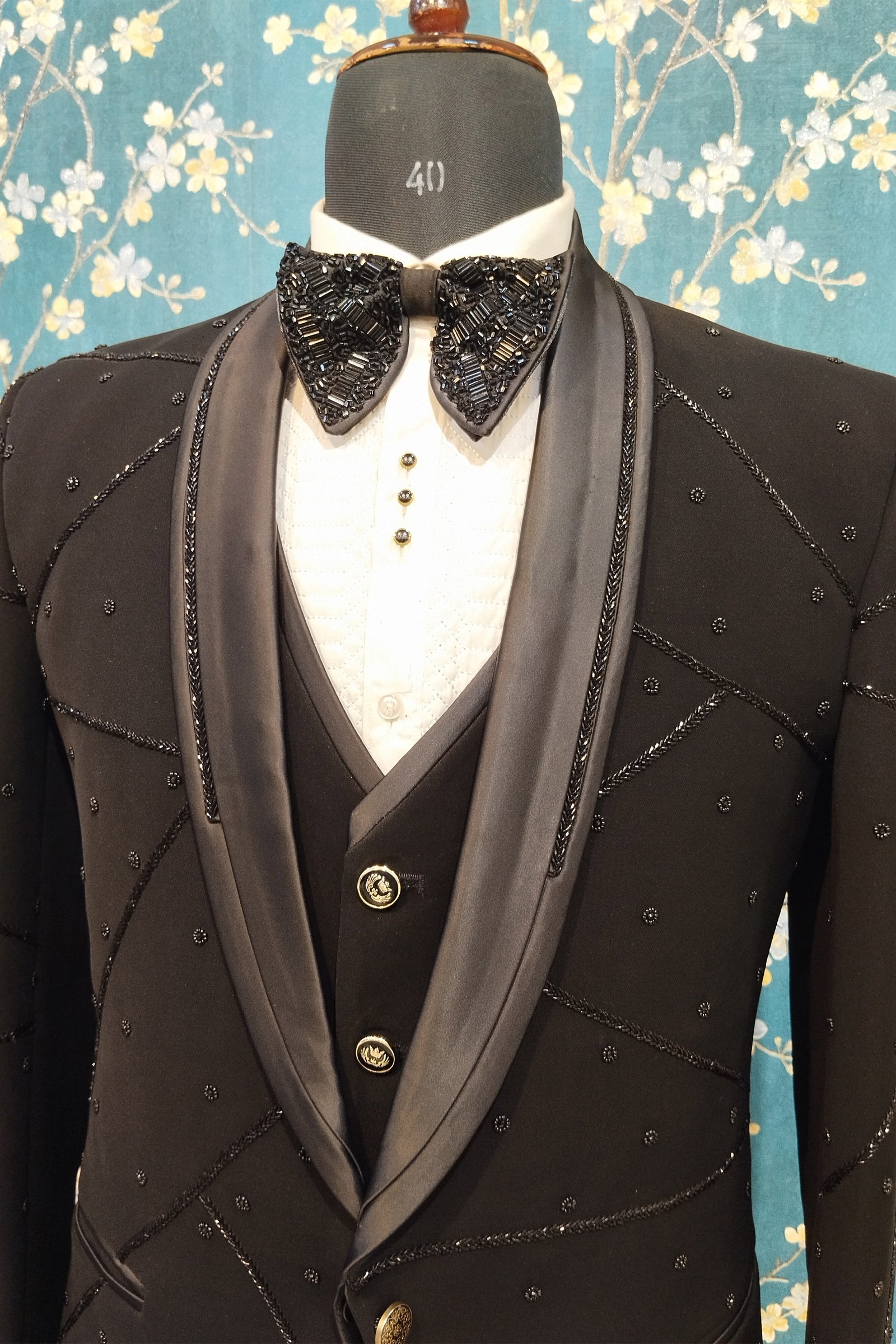 Designer Black Colored Handwork Suit For Men