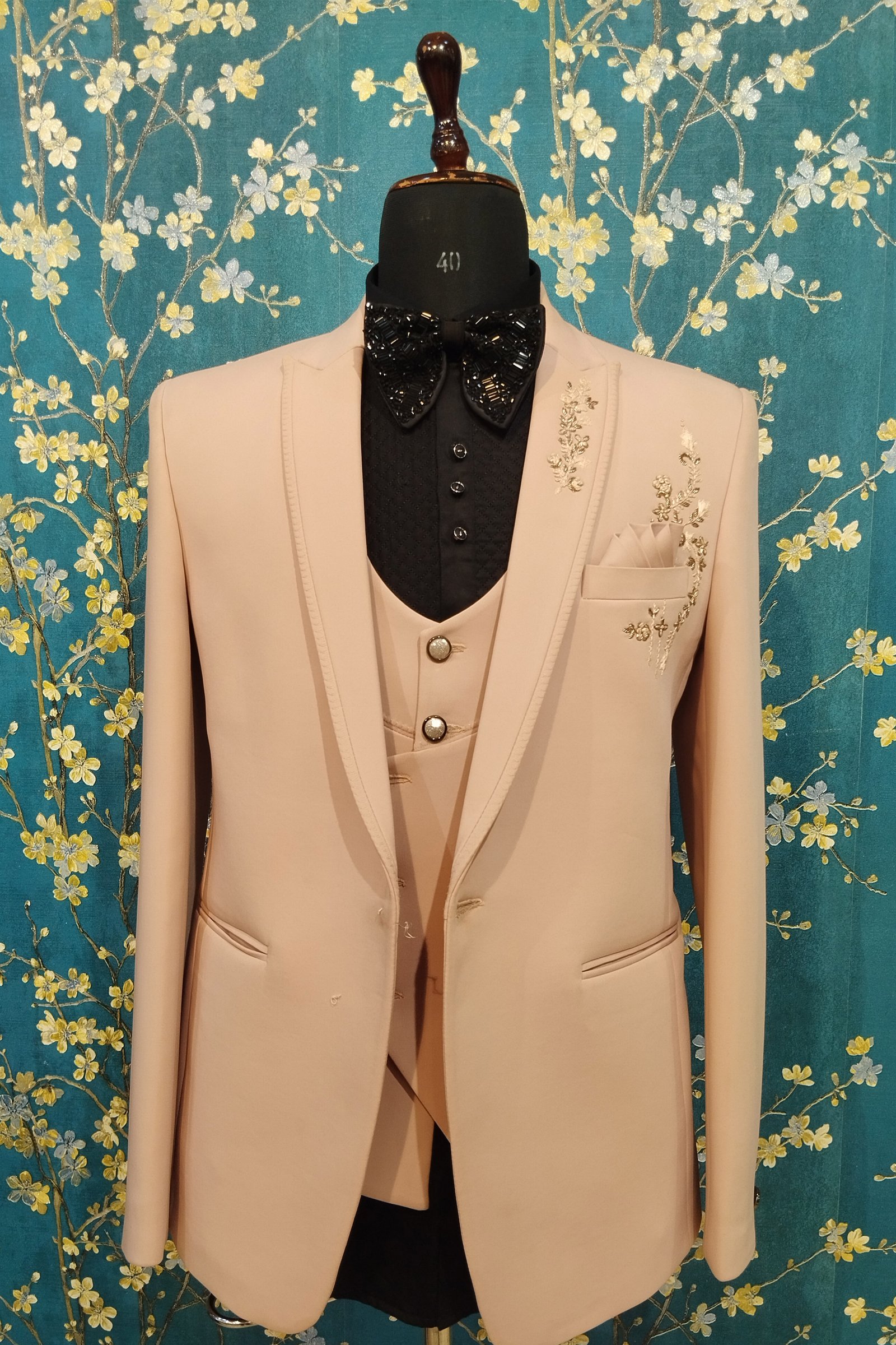 Designer Light Pink Handwork Suit For Groom